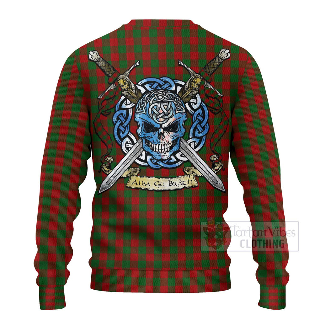 Tartan Vibes Clothing Moncrieff (Moncreiffe) Tartan Knitted Sweater with Family Crest Celtic Skull Style