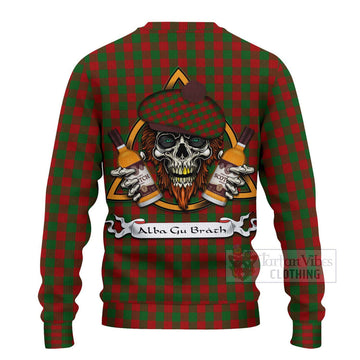 Moncrieff (Moncreiffe) Tartan Ugly Sweater with Family Crest and Bearded Skull Holding Bottles of Whiskey