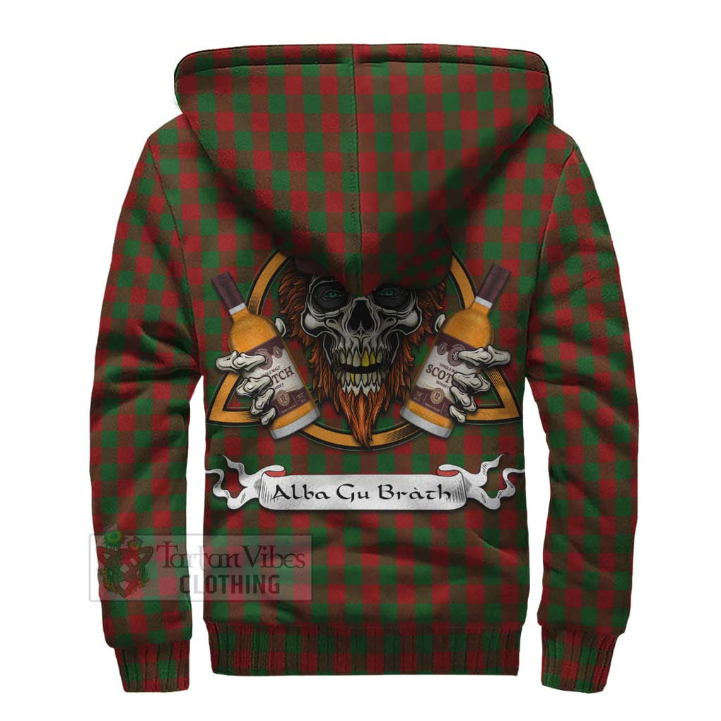 Tartan Vibes Clothing Moncrieff (Moncreiffe) Tartan Sherpa Hoodie with Family Crest and Bearded Skull Holding Bottles of Whiskey