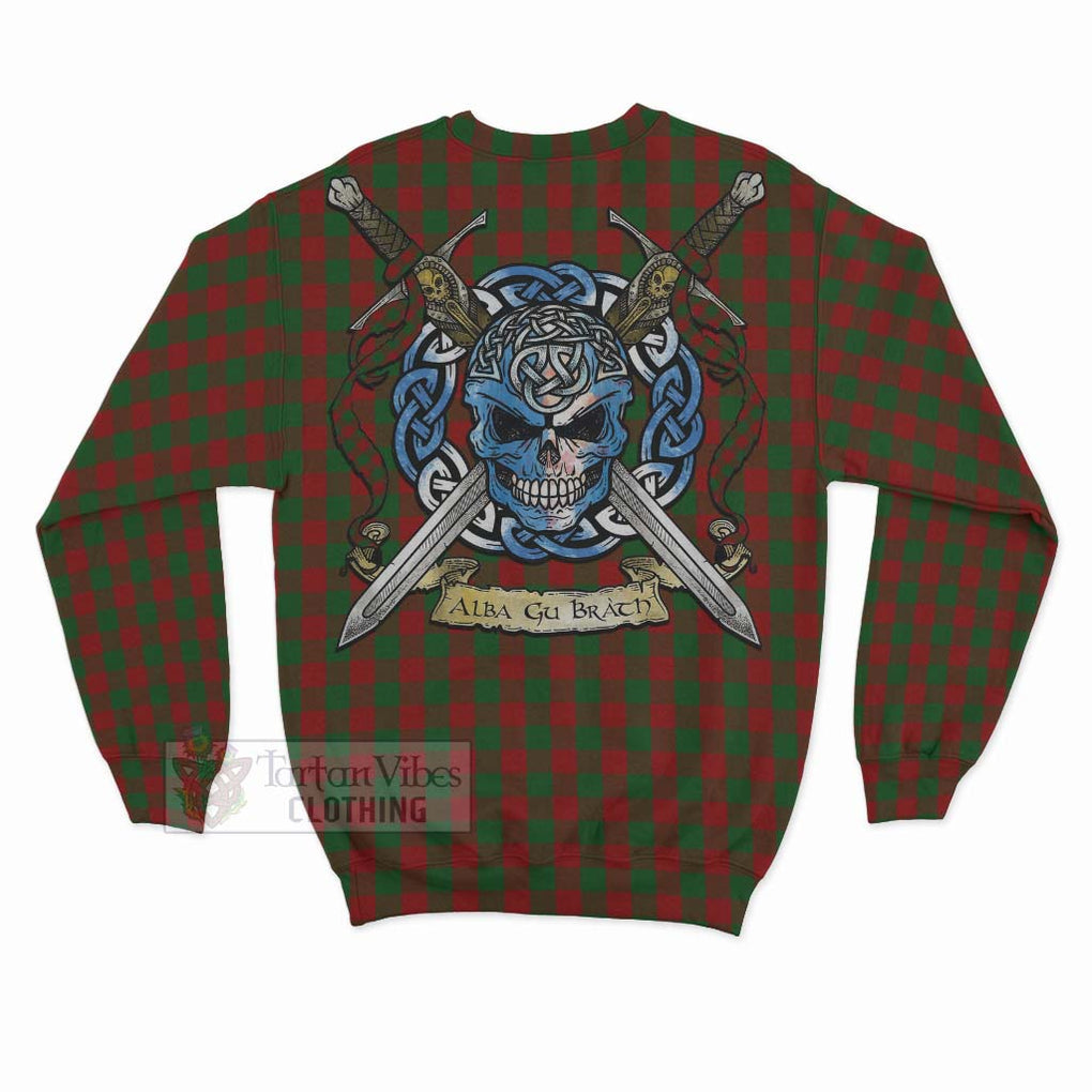 Tartan Vibes Clothing Moncrieff (Moncreiffe) Tartan Sweatshirt with Family Crest Celtic Skull Style