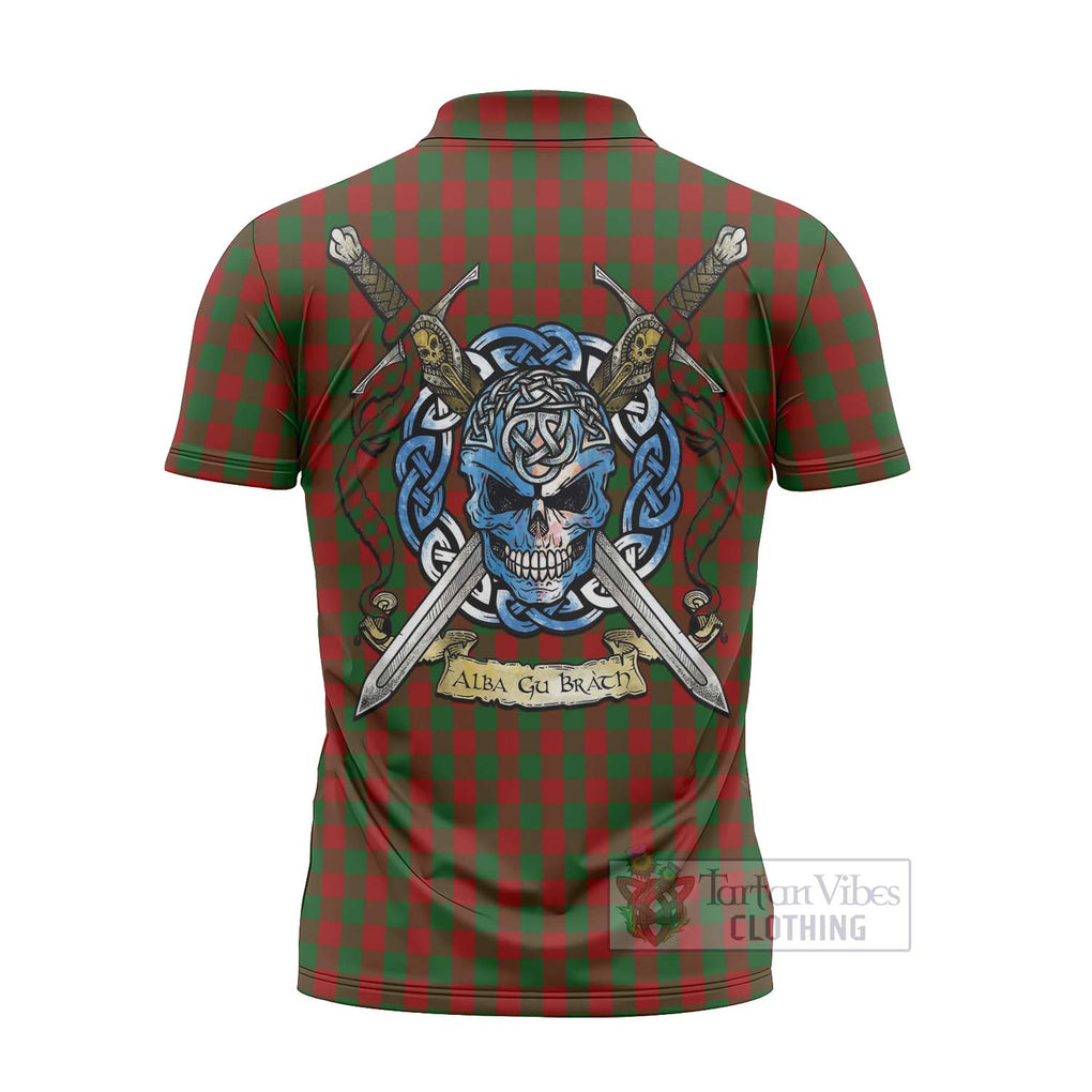 Tartan Vibes Clothing Moncrieff (Moncreiffe) Tartan Zipper Polo Shirt with Family Crest Celtic Skull Style