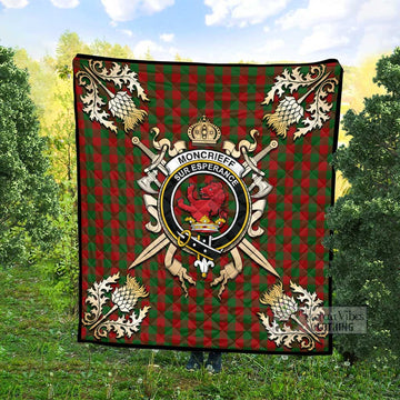 Moncrieff (Moncreiffe) Tartan Quilt with Family Crest and Scottish Golden Courage Shield