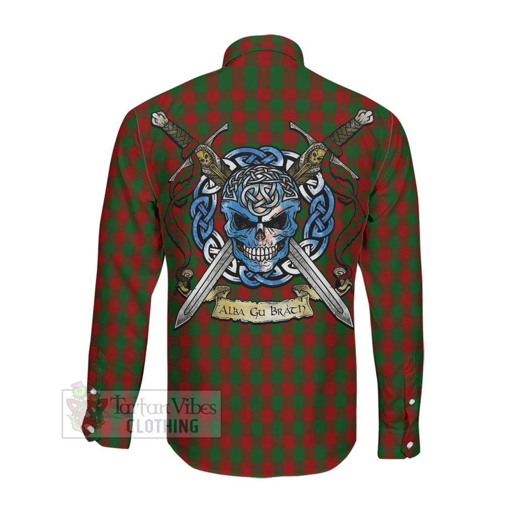 Tartan Vibes Clothing Moncrieff (Moncreiffe) Tartan Long Sleeve Button Shirt with Family Crest Celtic Skull Style