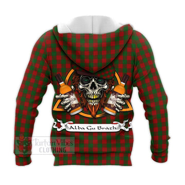 Moncrieff (Moncreiffe) Tartan Knitted Hoodie with Family Crest and Bearded Skull Holding Bottles of Whiskey