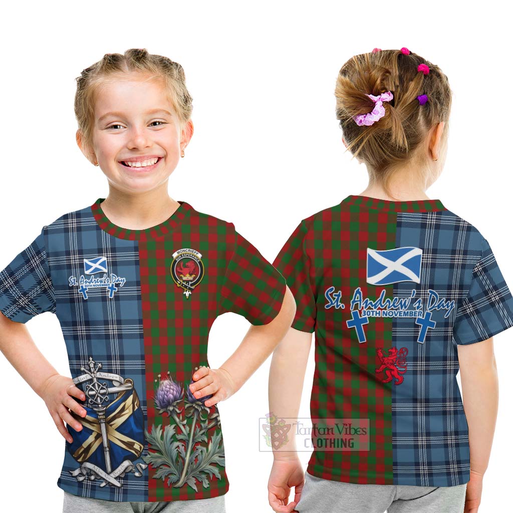 Tartan Vibes Clothing Moncrieff (Moncreiffe) Tartan Kid T-Shirt Happy St. Andrew's Day Half Tartan Style