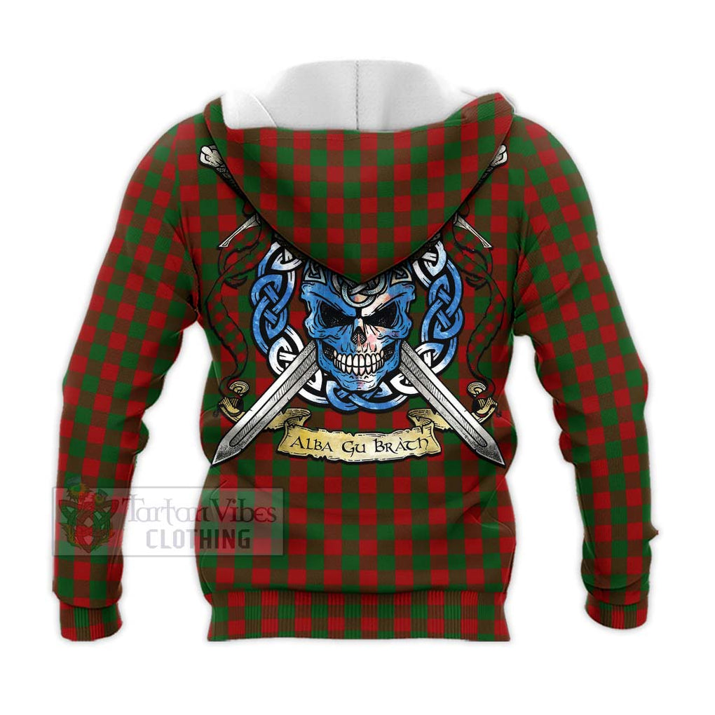 Tartan Vibes Clothing Moncrieff (Moncreiffe) Tartan Knitted Hoodie with Family Crest Celtic Skull Style