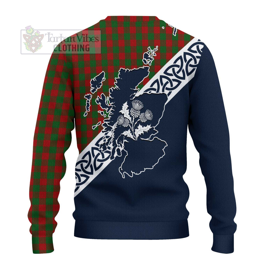 Tartan Vibes Clothing Moncrieff (Moncreiffe) Tartan Knitted Sweater Featuring Thistle and Scotland Map