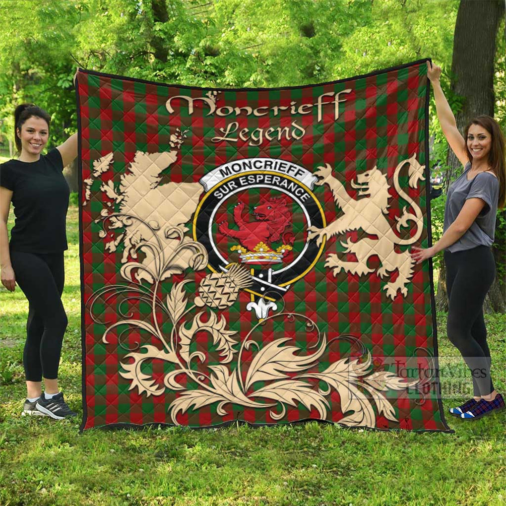 Tartan Vibes Clothing Moncrieff (Moncreiffe) Tartan Quilt with Family Crest and Scottish Symbol Style