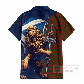 Moncrieff (Moncreiffe) Tartan Family Crest Short Sleeve Button Shirt with Scottish Majestic Lion