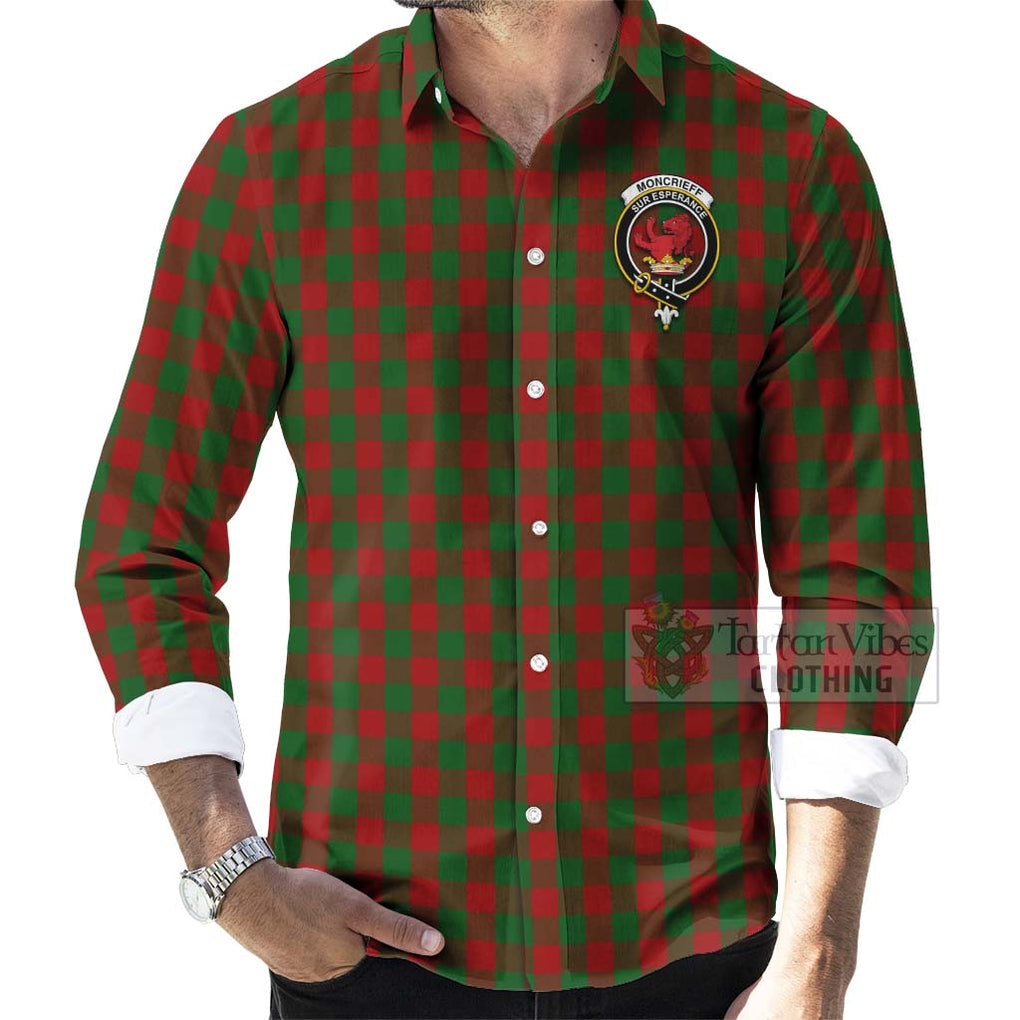 Tartan Vibes Clothing Moncrieff (Moncreiffe) Tartan Long Sleeve Button Shirt with Family Crest Celtic Skull Style