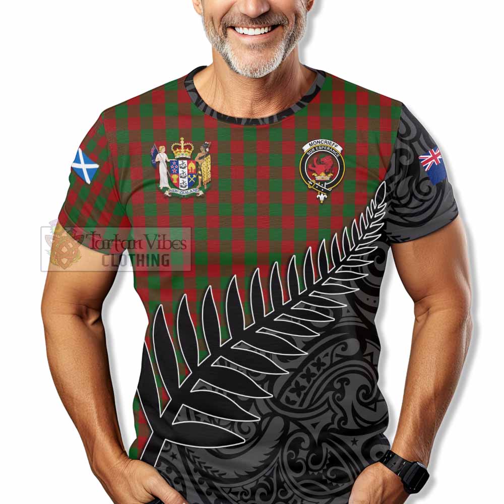 Tartan Vibes Clothing Moncrieff (Moncreiffe) Crest Tartan T-Shirt with New Zealand Silver Fern Half Style