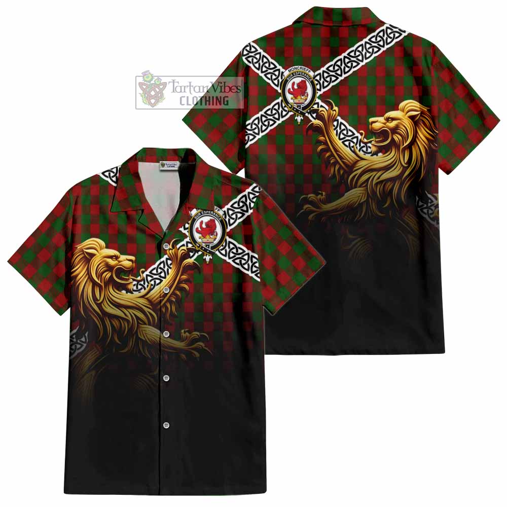 Moncrieff (Moncreiffe) Crest Tartan Hawaiian Shirt with Golden Lion Emblem Celtic Style - Tartan Vibes Clothing