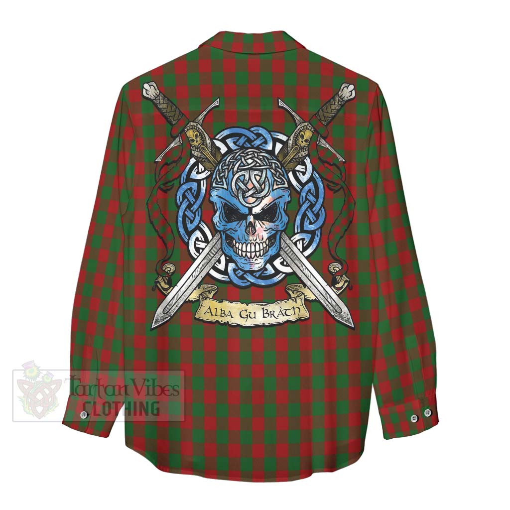 Tartan Vibes Clothing Moncrieff (Moncreiffe) Tartan Women's Casual Shirt with Family Crest Celtic Skull Style