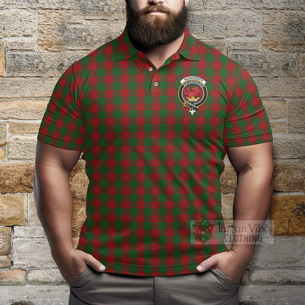 Tartan Vibes Clothing Moncrieff (Moncreiffe) Tartan Polo Shirt with Family Crest and Bearded Skull Holding Bottles of Whiskey