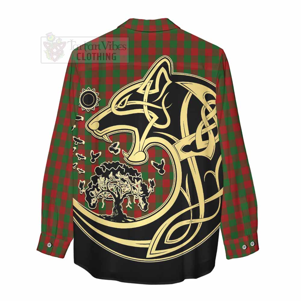 Tartan Vibes Clothing Moncrieff (Moncreiffe) Tartan Women's Casual Shirt with Family Crest Celtic Wolf Style