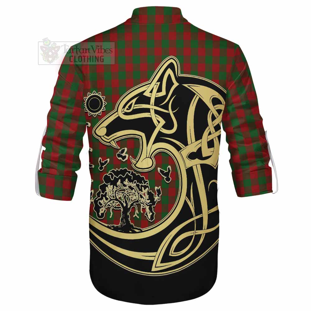 Tartan Vibes Clothing Moncrieff (Moncreiffe) Tartan Ghillie Kilt Shirt with Family Crest Celtic Wolf Style