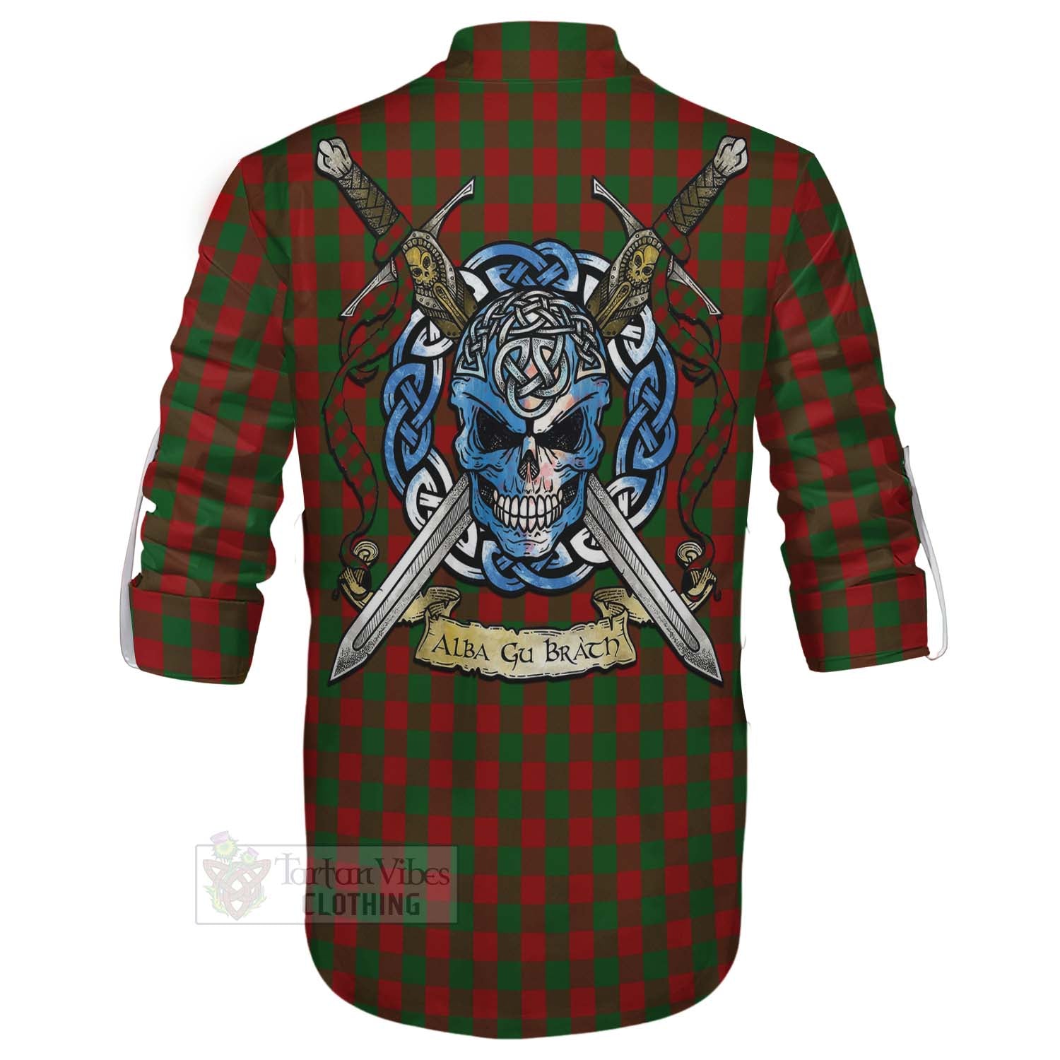 Tartan Vibes Clothing Moncrieff (Moncreiffe) Tartan Ghillie Kilt Shirt with Family Crest Celtic Skull Style