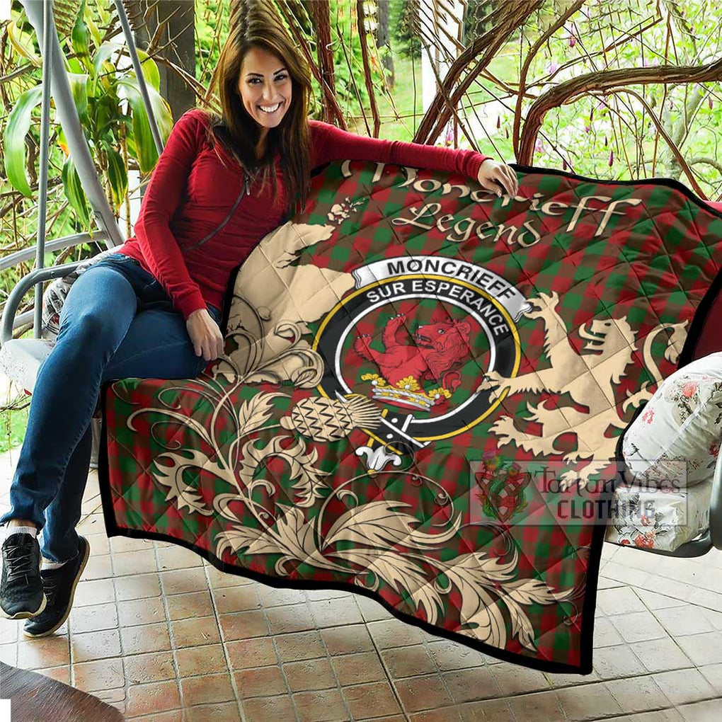 Tartan Vibes Clothing Moncrieff (Moncreiffe) Tartan Quilt with Family Crest and Scottish Symbol Style