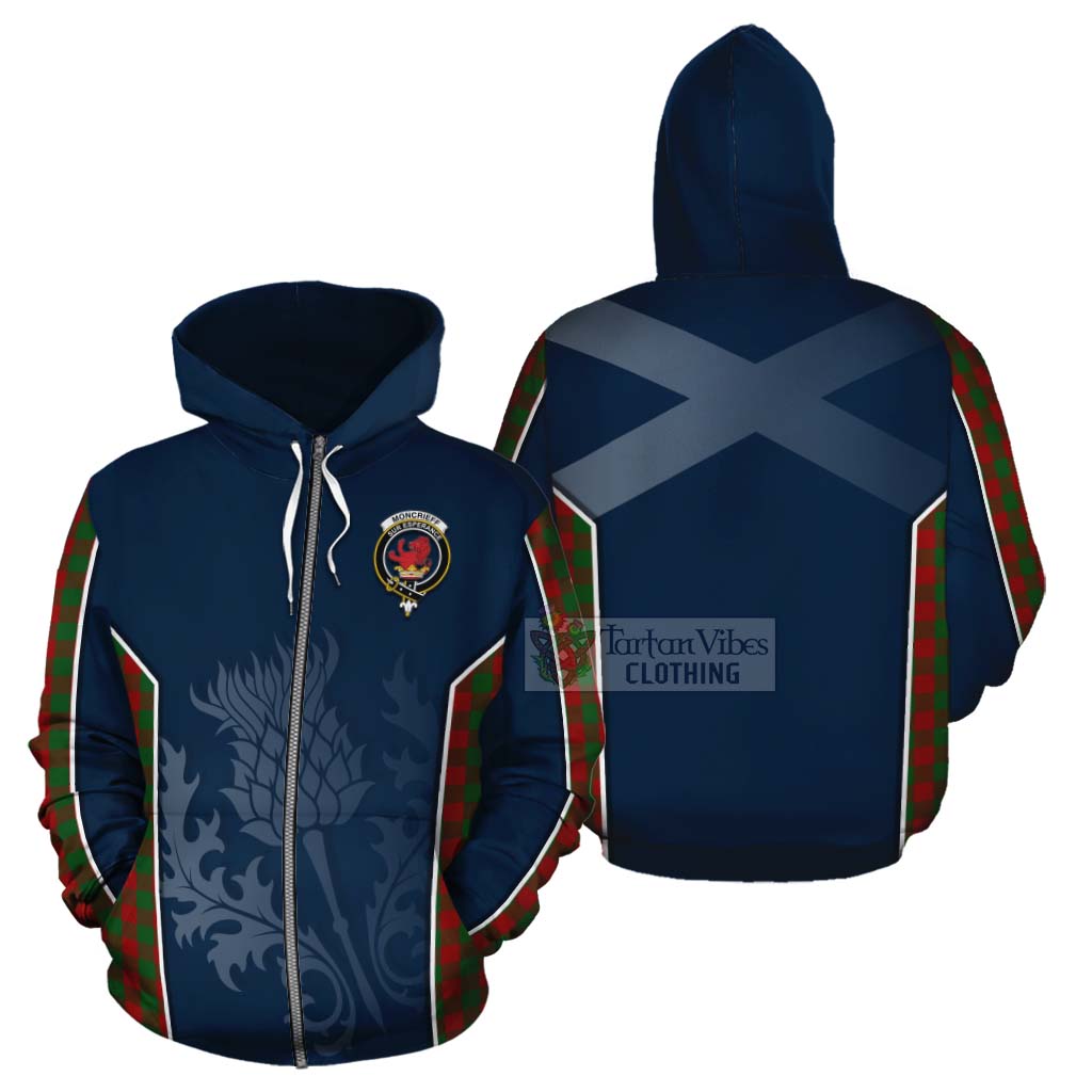 Tartan Vibes Clothing Moncrieff (Moncreiffe) Tartan Cotton Hoodie with Family Crest and Scottish Thistle Vibes Sport Style