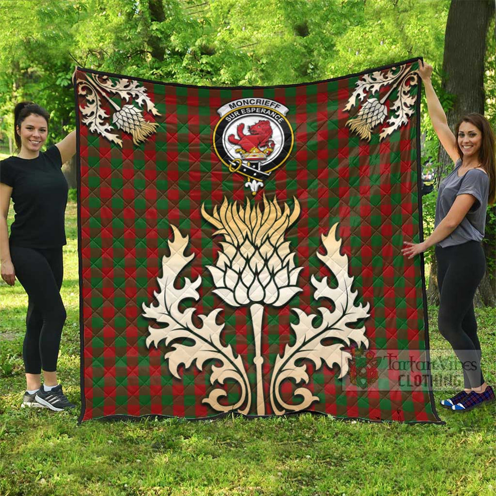 Tartan Vibes Clothing Moncrieff (Moncreiffe) Tartan Quilt with Family Crest and Golden Thistle Style