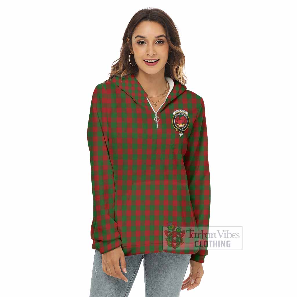 Tartan Vibes Clothing Moncrieff (Moncreiffe) Tartan Crest Women's Borg  Half Zip Fleece Hoodie