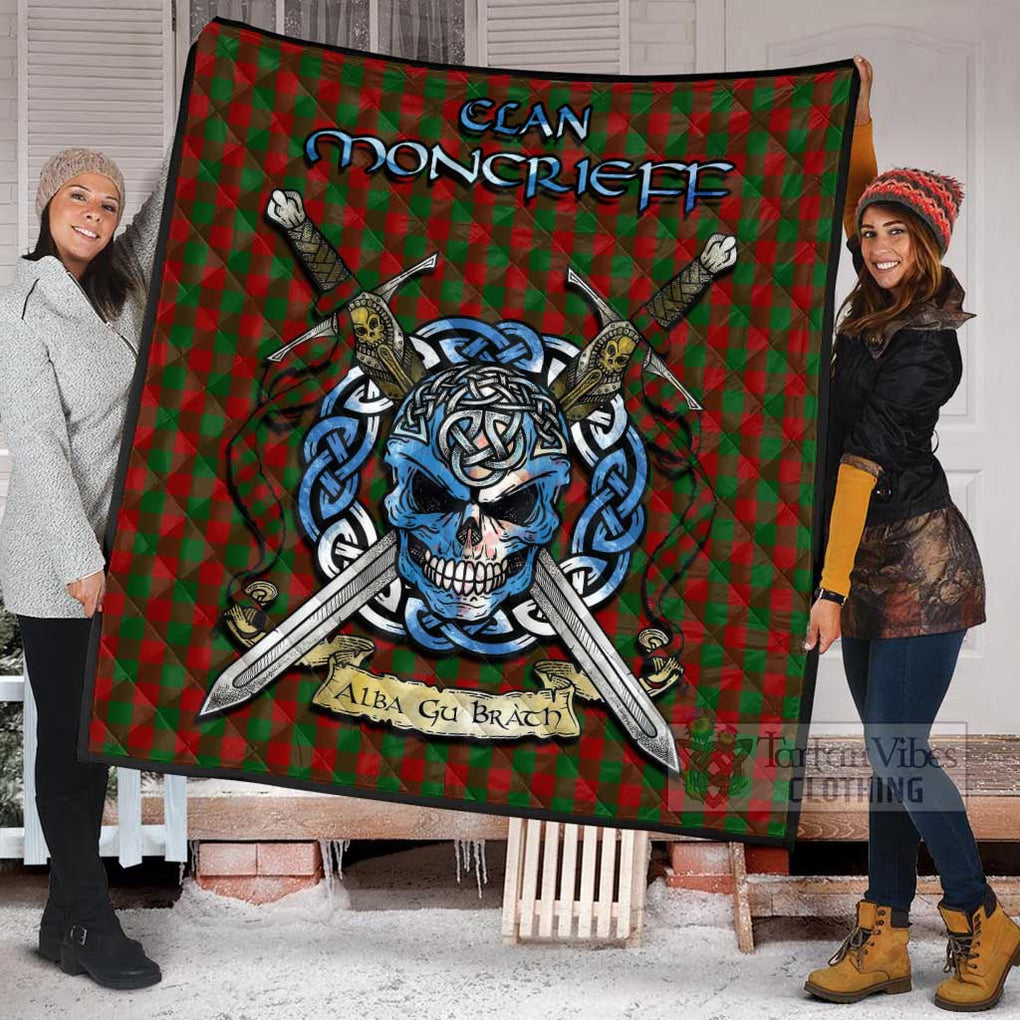 Tartan Vibes Clothing Moncrieff (Moncreiffe) Tartan Quilt with Celtic Skull Alba Gu Brath Style