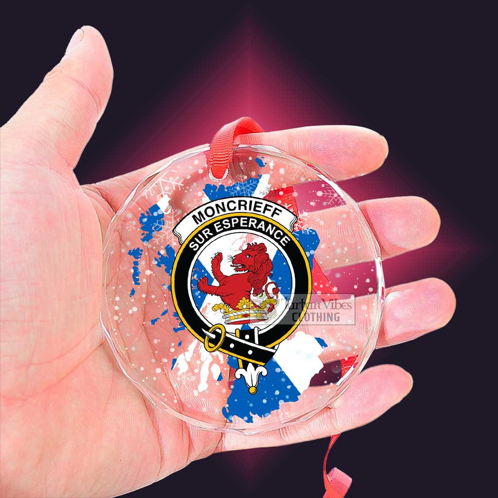 Tartan Vibes Clothing Moncrieff (Moncreiffe) Clan Crest Christmas Glass Ornament with Scotland Map