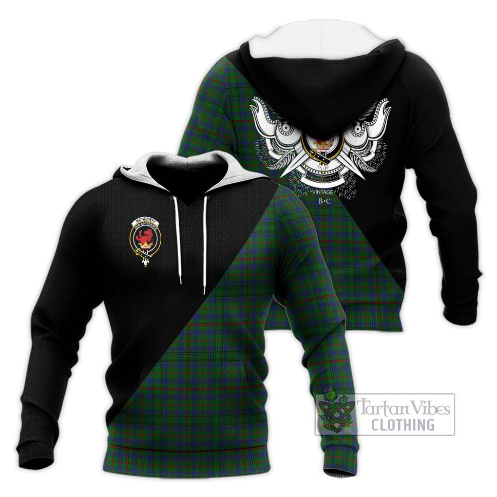 Moncrieff of Atholl Tartan Knitted Hoodie with Family Crest and Military Logo Style Unisex Knitted Pullover Hoodie - Tartanvibesclothing Shop