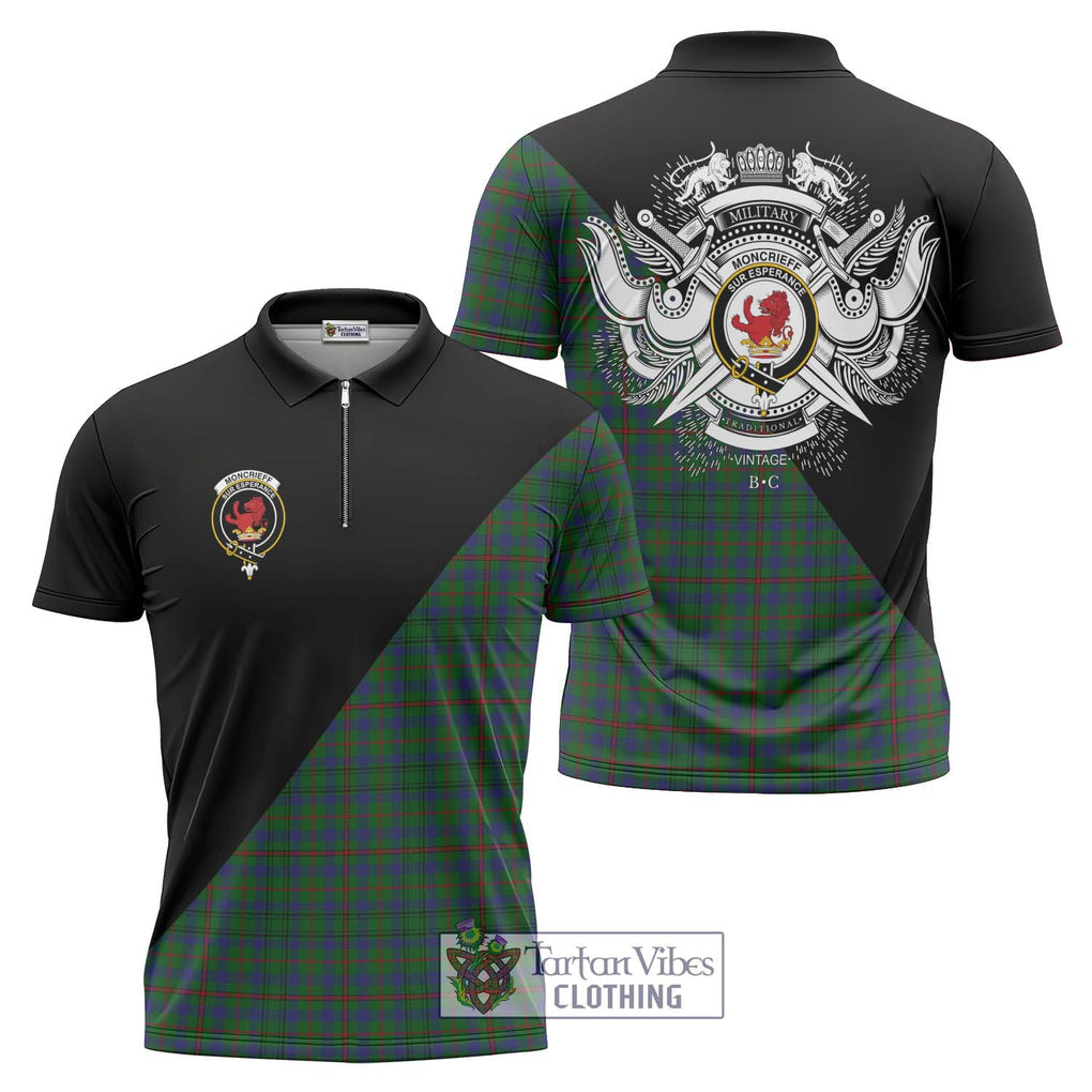 Moncrieff of Atholl Tartan Zipper Polo Shirt with Family Crest and Military Logo Style Unisex - Tartanvibesclothing Shop