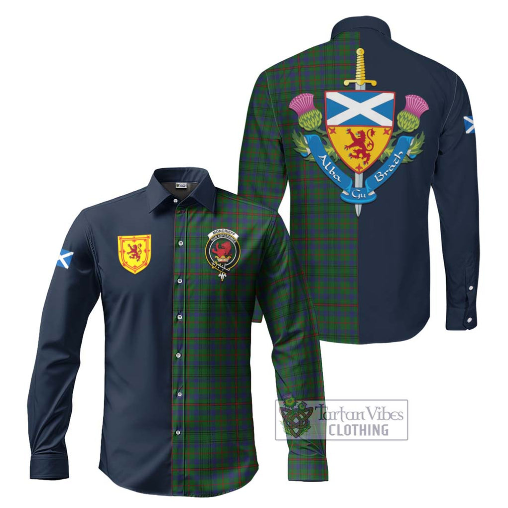 Tartan Vibes Clothing Moncrieff of Atholl Tartan Long Sleeve Button Shirt with Scottish Lion Royal Arm Half Style