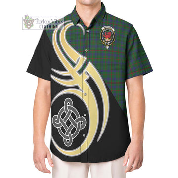 Moncrieff of Atholl Tartan Short Sleeve Button Shirt with Family Crest and Celtic Symbol Style