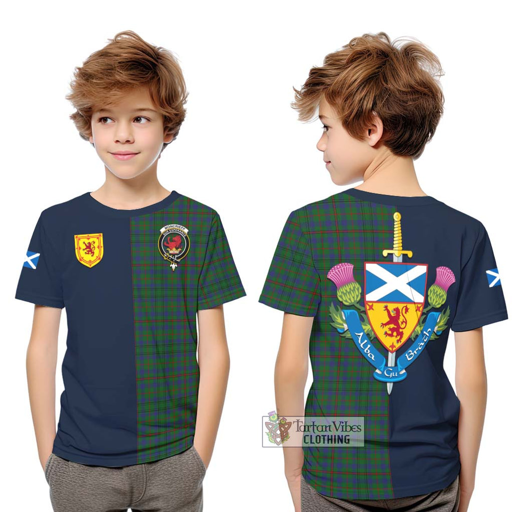 Tartan Vibes Clothing Moncrieff of Atholl Tartan Kid T-Shirt with Scottish Lion Royal Arm Half Style