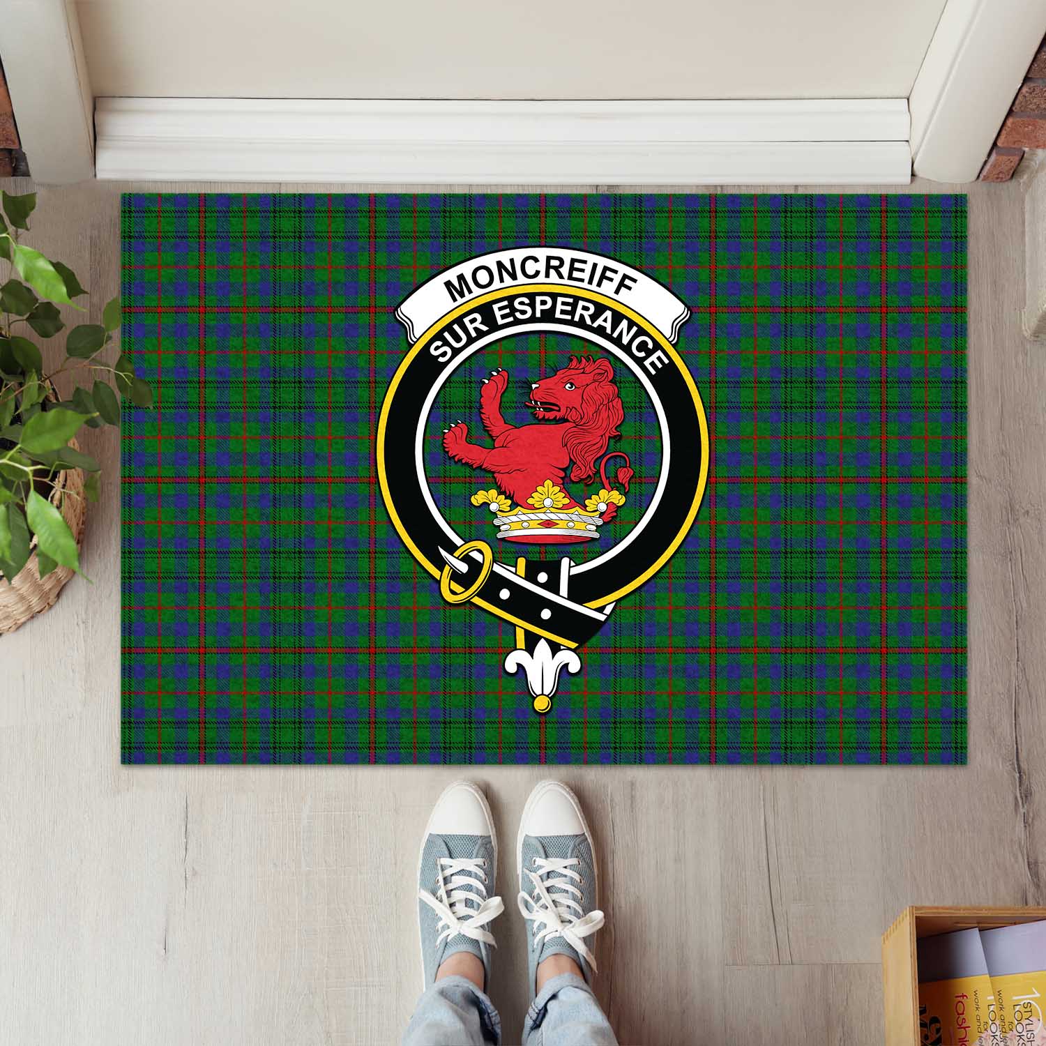 Moncrieff of Atholl Tartan Door Mat with Family Crest - Tartanvibesclothing