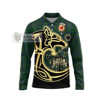 Moncrieff of Atholl Tartan Long Sleeve Polo Shirt with Family Crest Celtic Wolf Style