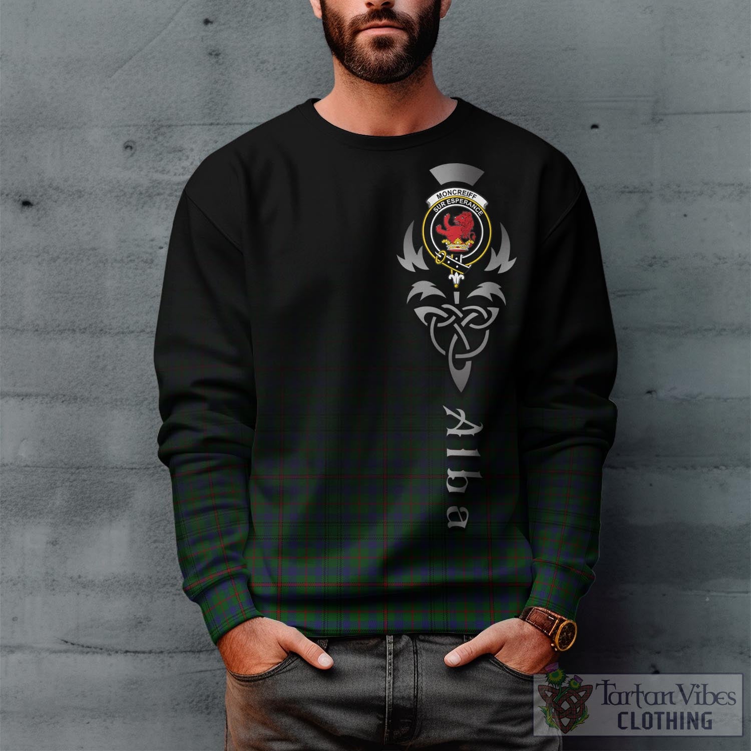 Tartan Vibes Clothing Moncrieff of Atholl Tartan Sweatshirt Featuring Alba Gu Brath Family Crest Celtic Inspired