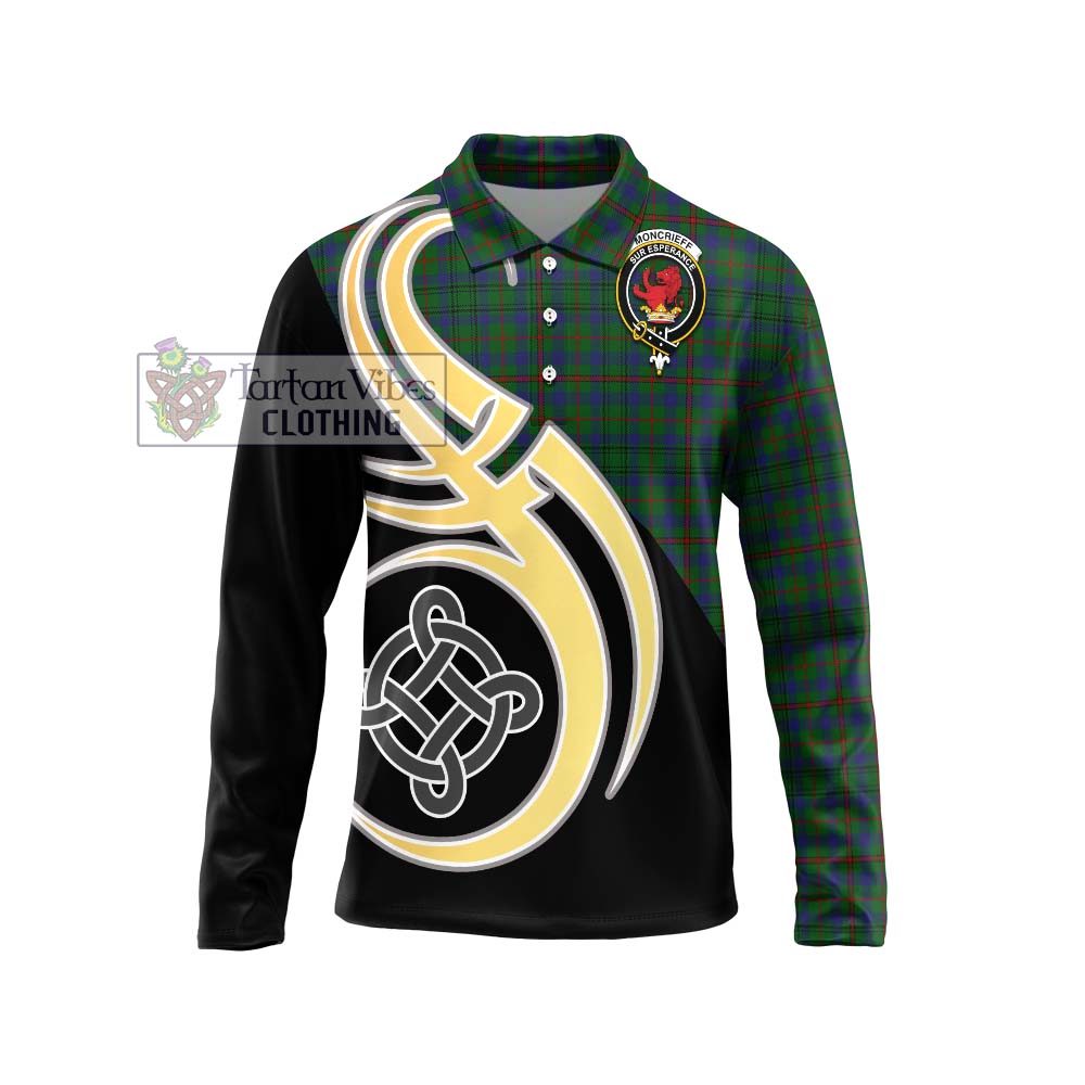 Moncrieff of Atholl Tartan Long Sleeve Polo Shirt with Family Crest and Celtic Symbol Style Unisex - Tartan Vibes Clothing