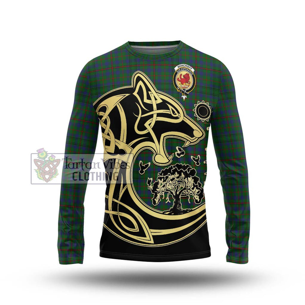 Moncrieff of Atholl Tartan Long Sleeve T-Shirt with Family Crest Celtic Wolf Style Unisex - Tartan Vibes Clothing