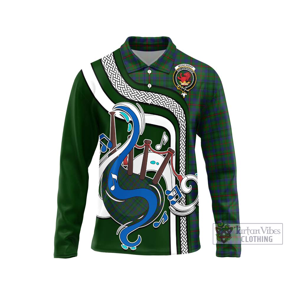 Tartan Vibes Clothing Moncrieff of Atholl Tartan Long Sleeve Polo Shirt with Epic Bagpipe Style