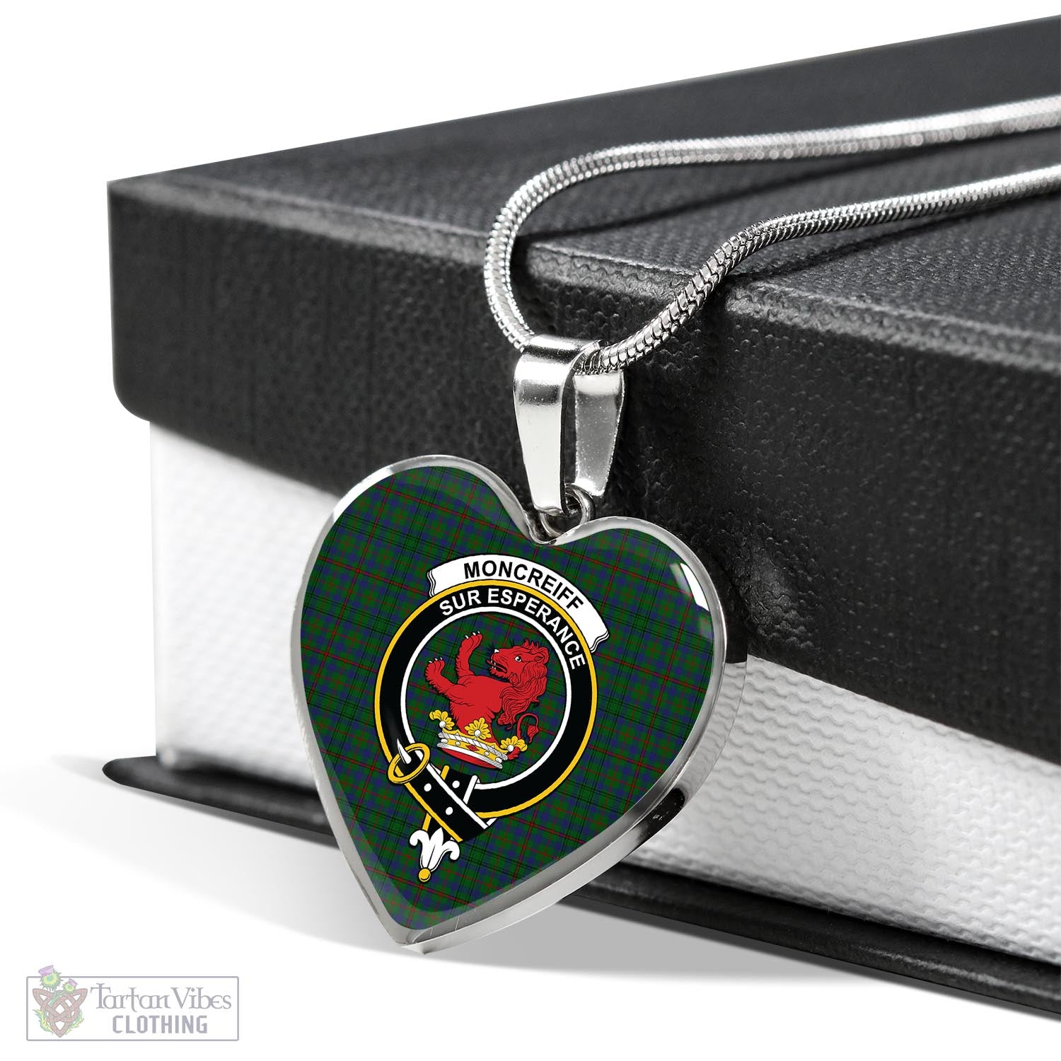 Tartan Vibes Clothing Moncrieff of Atholl Tartan Heart Necklace with Family Crest