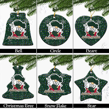 Moncrieff of Atholl Tartan Christmas Ceramic Ornaments with Scottish Gnome Playing Bagpipes