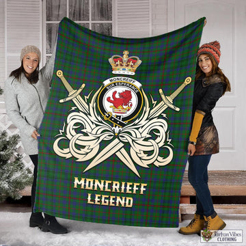 Moncrieff of Atholl Tartan Blanket with Clan Crest and the Golden Sword of Courageous Legacy