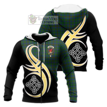 Moncrieff of Atholl Tartan Knitted Hoodie with Family Crest and Celtic Symbol Style