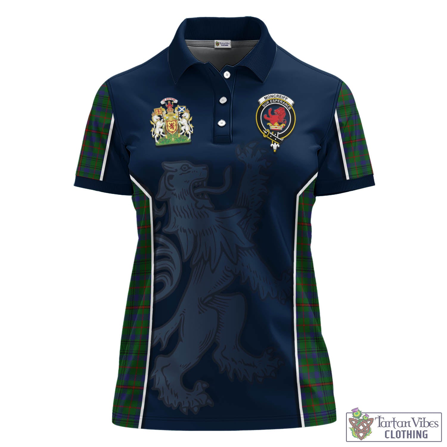 Moncrieff of Atholl Tartan Women's Polo Shirt with Family Crest and Lion Rampant Vibes Sport Style - Tartan Vibes Clothing