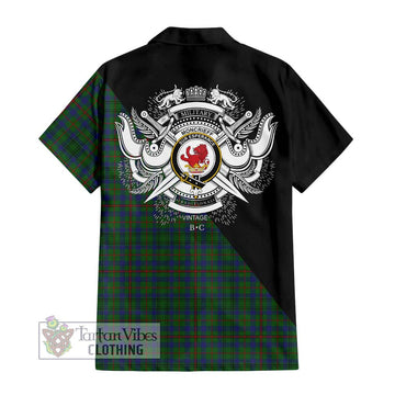 Moncrieff of Atholl Tartan Short Sleeve Button Shirt with Family Crest and Military Logo Style