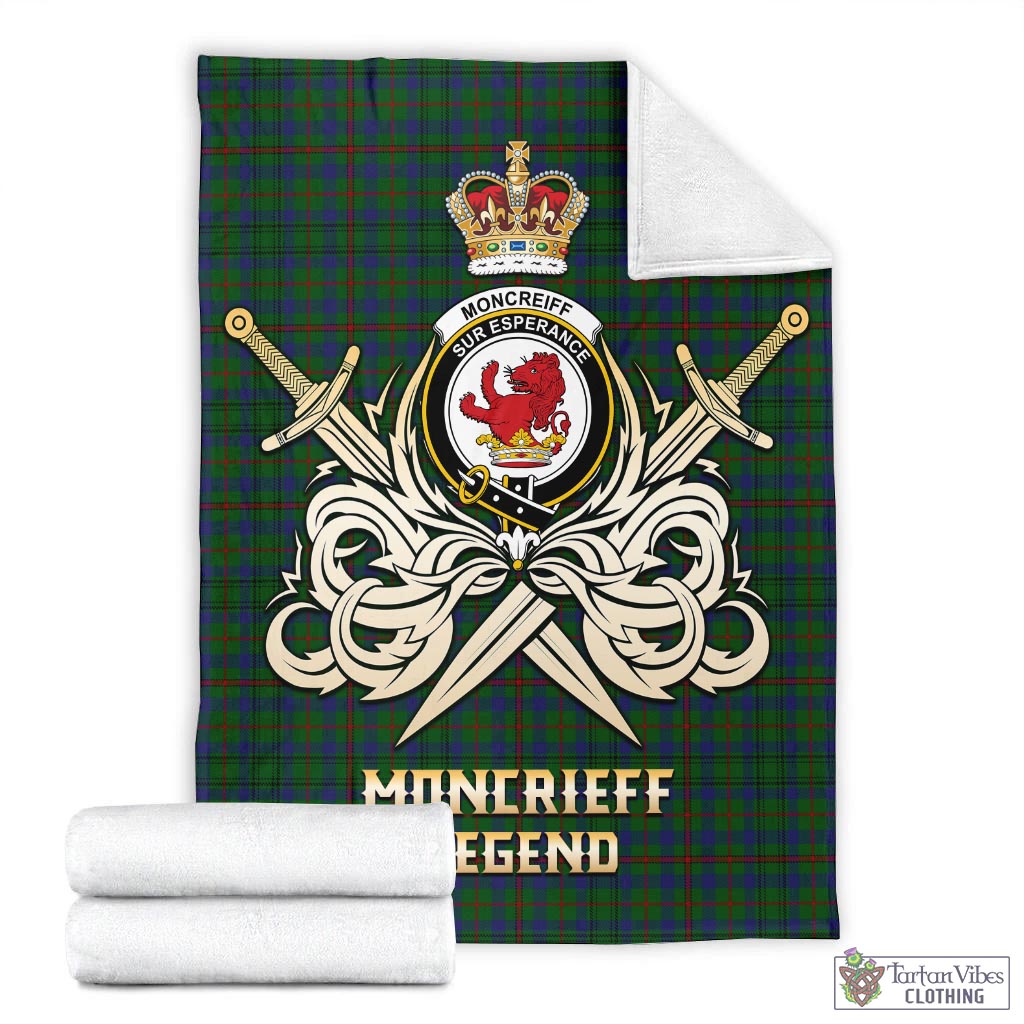 Tartan Vibes Clothing Moncrieff of Atholl Tartan Blanket with Clan Crest and the Golden Sword of Courageous Legacy