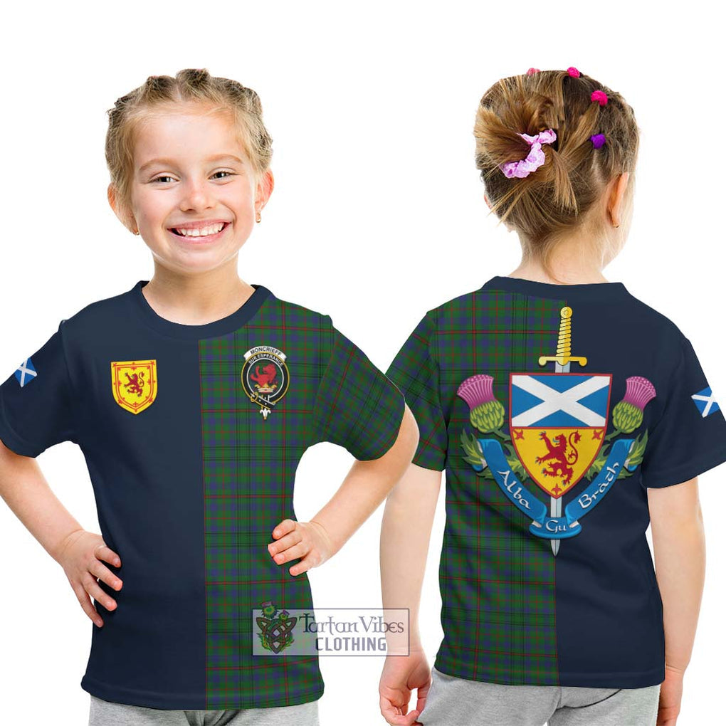 Tartan Vibes Clothing Moncrieff of Atholl Tartan Kid T-Shirt with Scottish Lion Royal Arm Half Style