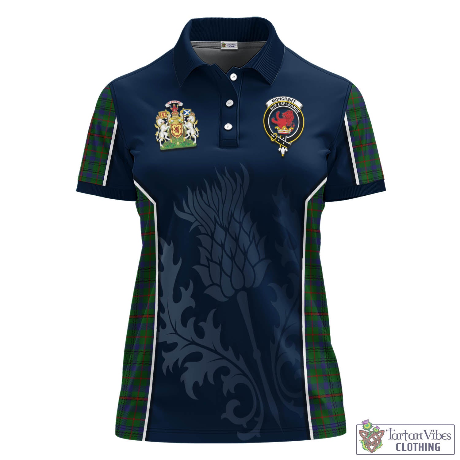 Tartan Vibes Clothing Moncrieff of Atholl Tartan Women's Polo Shirt with Family Crest and Scottish Thistle Vibes Sport Style