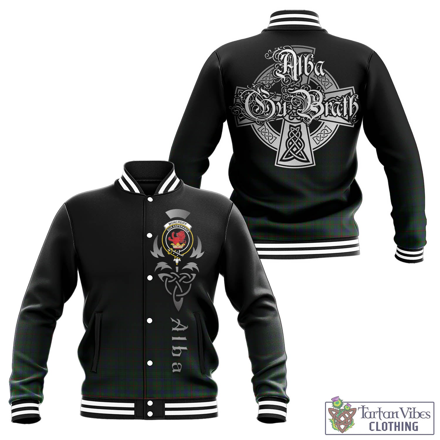 Tartan Vibes Clothing Moncrieff of Atholl Tartan Baseball Jacket Featuring Alba Gu Brath Family Crest Celtic Inspired