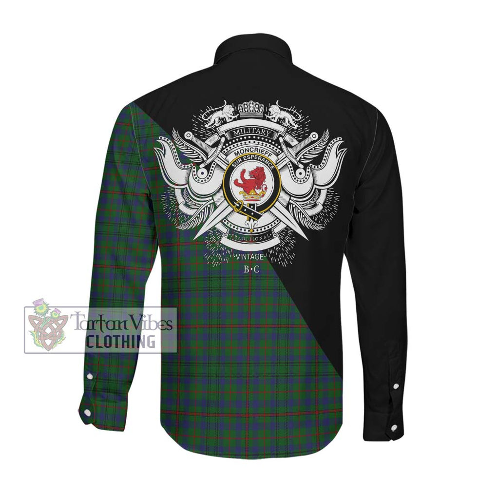 Moncrieff of Atholl Tartan Long Sleeve Button Shirt with Family Crest and Military Logo Style Men's Shirt - Tartanvibesclothing Shop