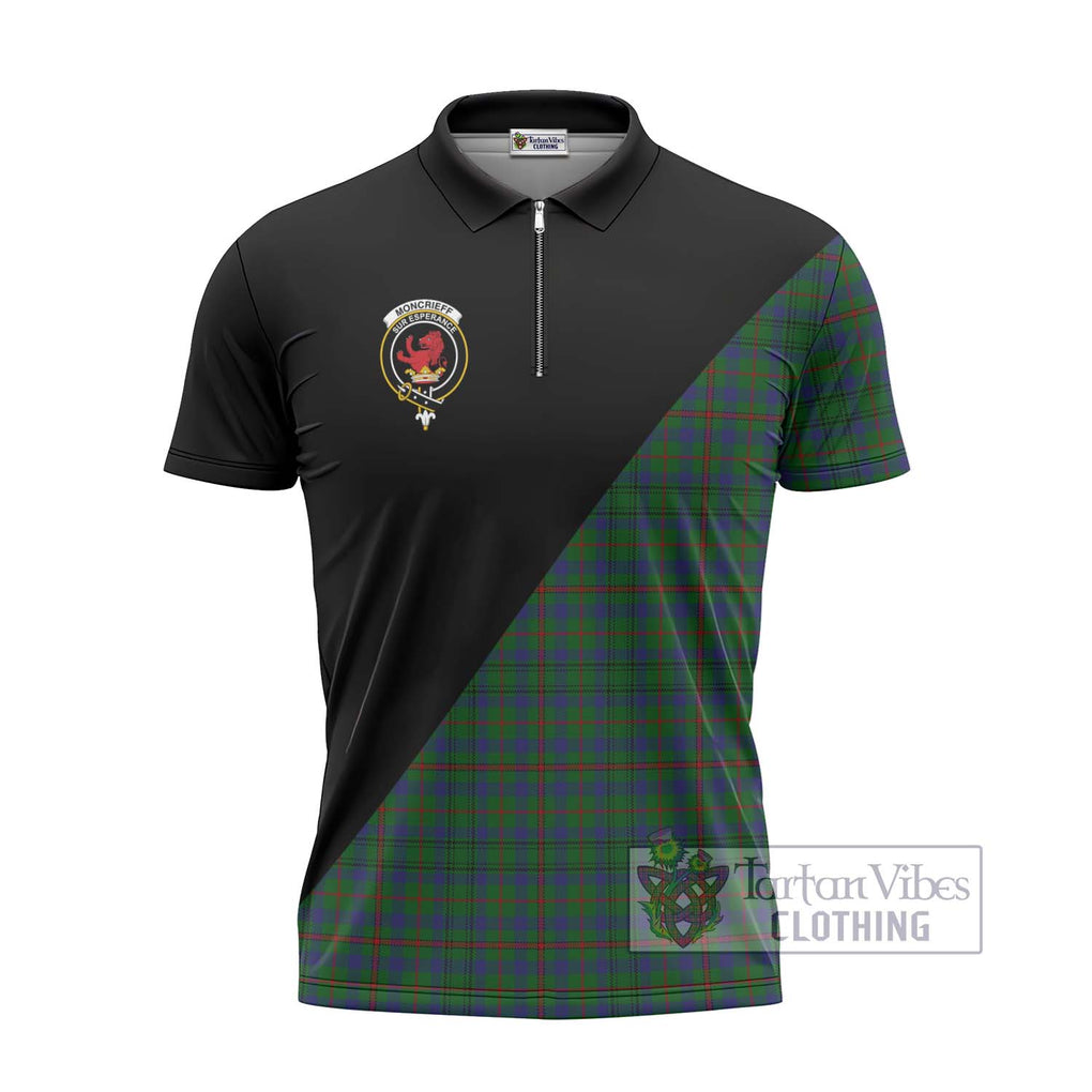 Moncrieff of Atholl Tartan Zipper Polo Shirt with Family Crest and Military Logo Style - Tartanvibesclothing Shop